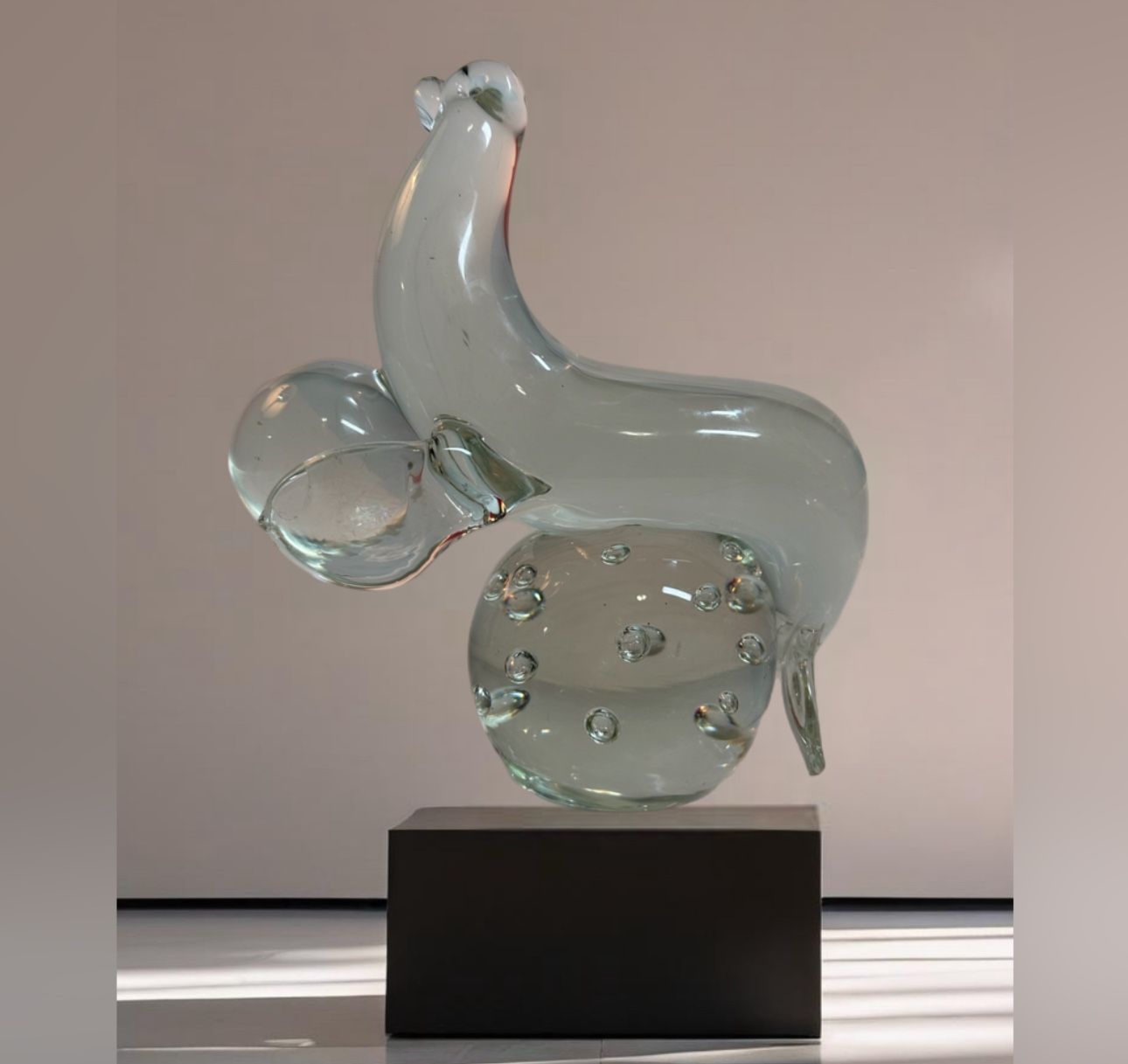 LICIO ZANETTI Signed Murano Art Glass Bullicante Eel With ball Sculpture Rare
