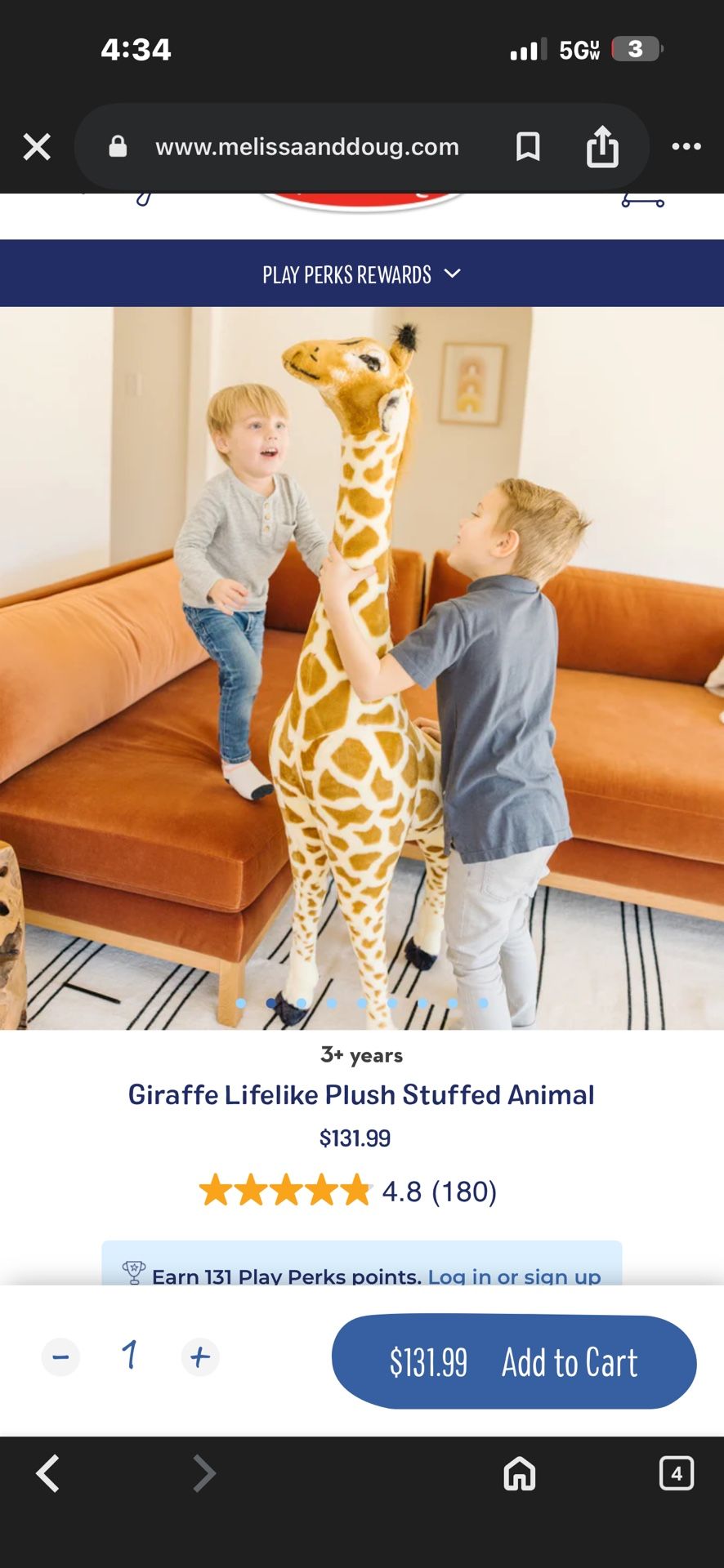 Melissa And Doug Giraffe Lifelike Plush Stuffed Animal