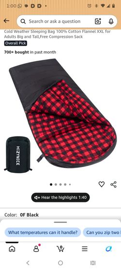HiZYNICE Cold Weather Sleeping Bag 100% Cotton Flannel XXL for Adults Big and Tall,Free Compression Sack