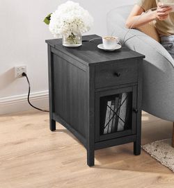 Side Table with Storage, End Table with USB Ports and Outlets, Nightstand with Charging Station, Drawer, Storage Cabinet, Magazine Rack