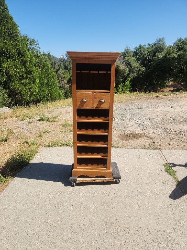 Oak Wine/Glass Rack With Drawers