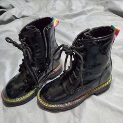 Kurt Geiger Mini Birdie Patent Leather w/Rainbow Accent Boots Size 10 Little Girls