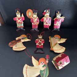 Bamboo Hand Painted Christmas Ornament set of 9.