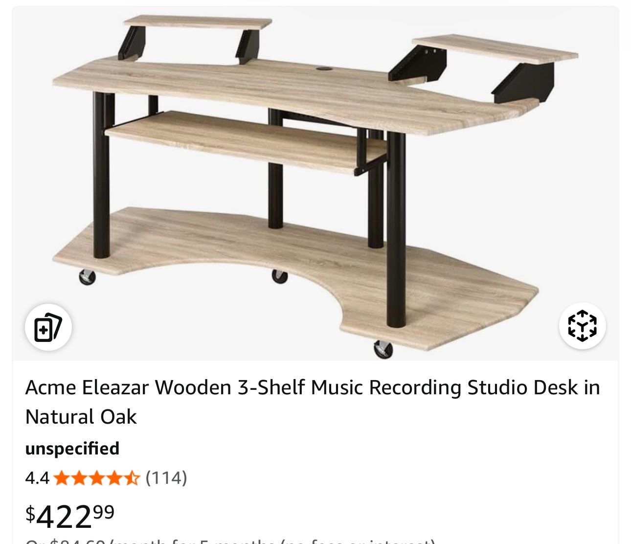 Acme Eleazar Wooden 3-Shelf Music Recording Studio Desk