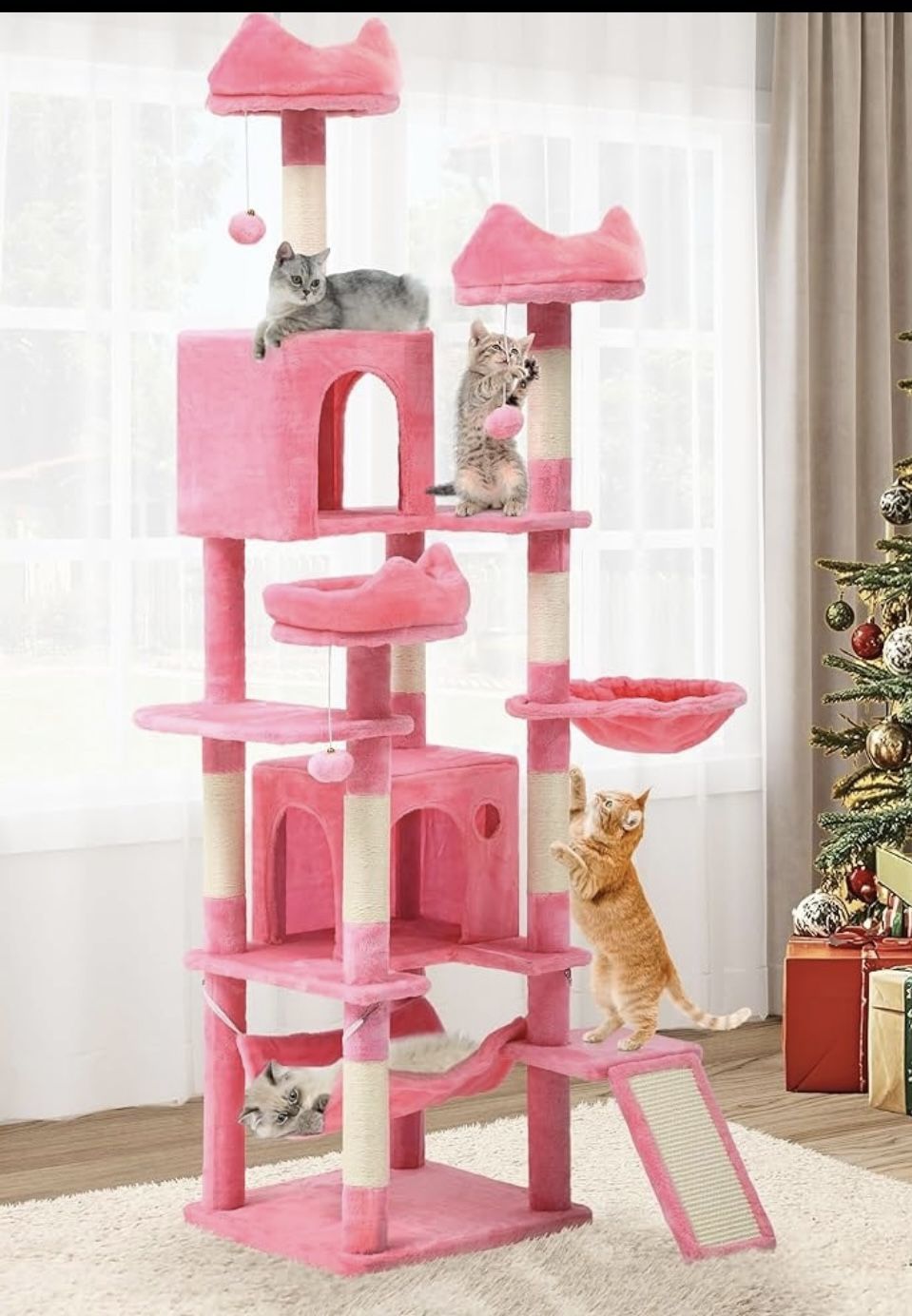 YITAHOME 75” Multi-Level Cat Tower with Scratching Posts & Hammocks, Large Activity Structure, Pink