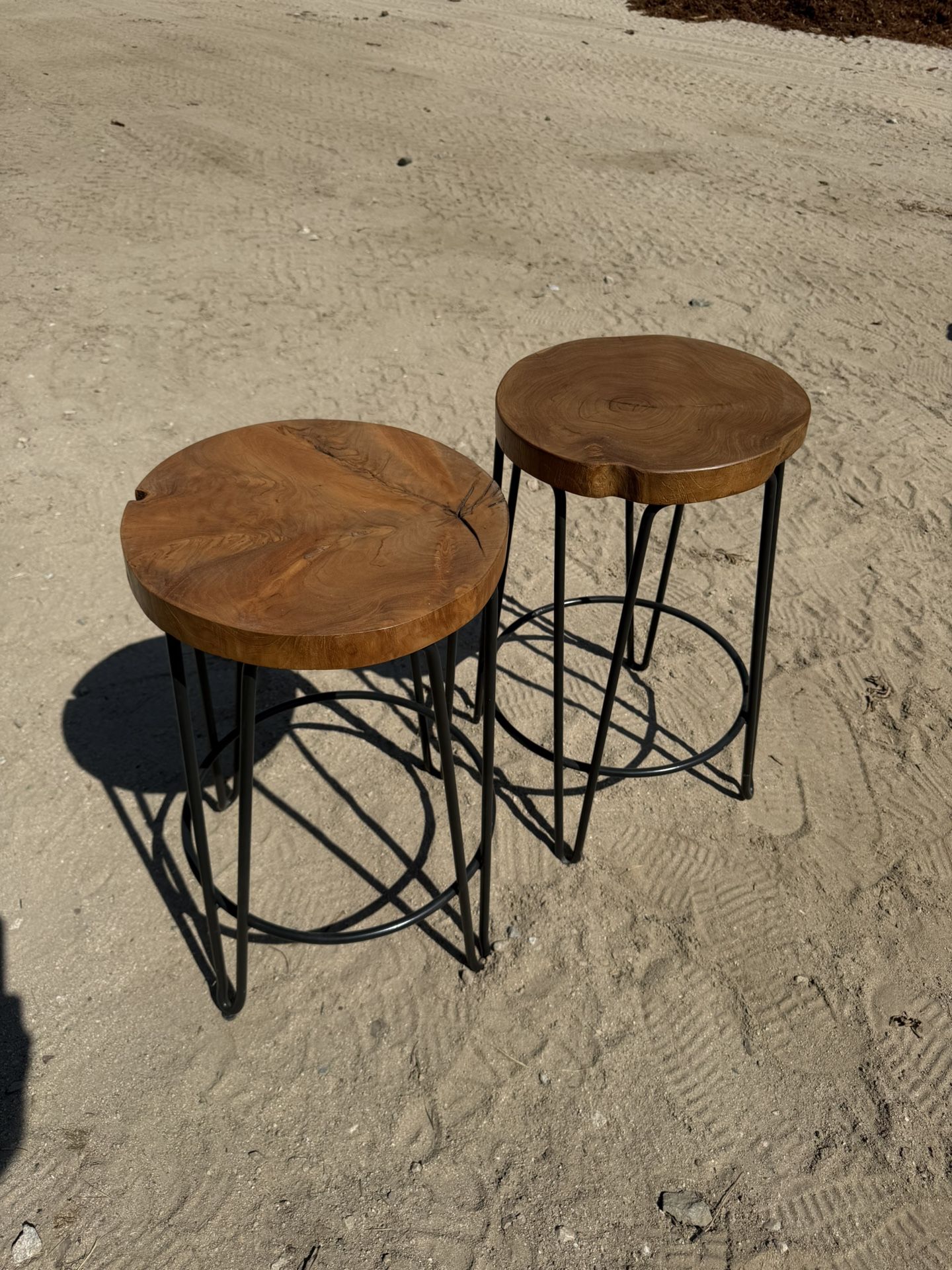 Crate & Barrel Live Edge Wood Bar Stools – Set of 2