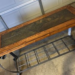 Beautiful Entryway / Sofa Table Red Oak Wood & Solid Steel with Stone Inlay