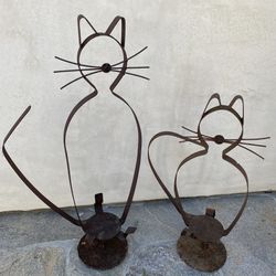Set of Cat Potted Plant Holders / Garden Metal Sculptures