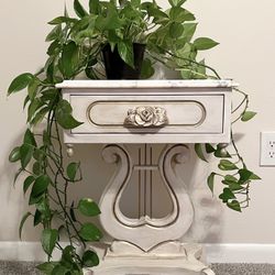 Refinished Antique End Table With White Marble