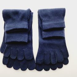 2 Pairs Blue Wooden Clogs Cotton Five Toe Socks Separate Toes, Dry Five Fingers Prevent Athlete's Foot Movement, Protect Split-Toe Socks