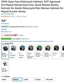 YEMA Open Face Motorcycle Helmets, Medium, Black