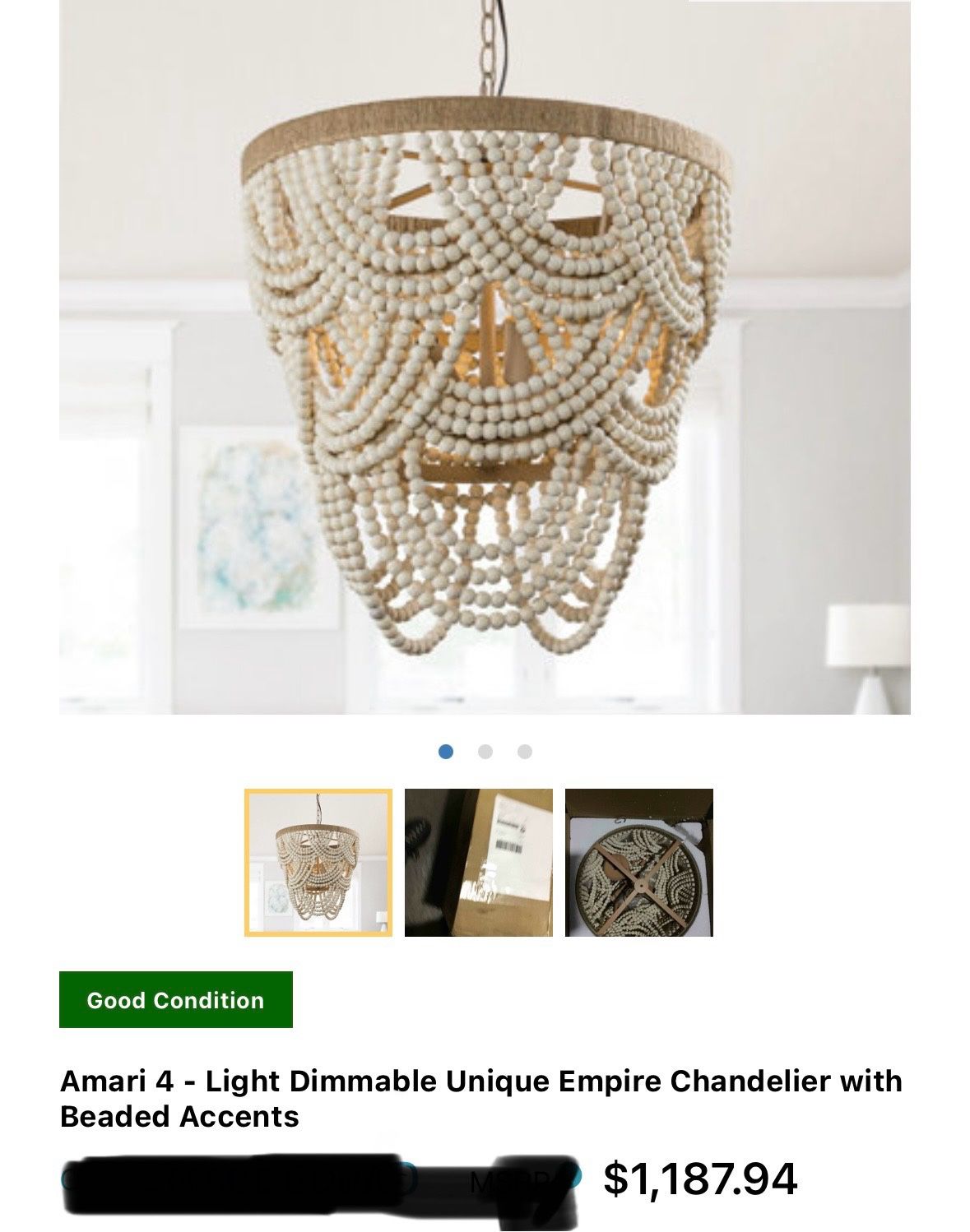 Dimmable Empire Chandelier Beaded Accents
