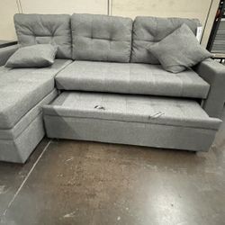 Light Grey Sectional With Pullout Bed 
