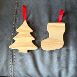 New Make Market 2 Piece DIY Pinewood Wood Ornament Christmas Tree Stocking Holiday 
