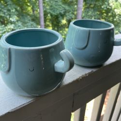 $15 | Set Of 2 Ceramic Planters | Elephant Face Pot | Cache Pot | Fits 4” Nursery Pots