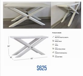 White Wood and Metal Console Table