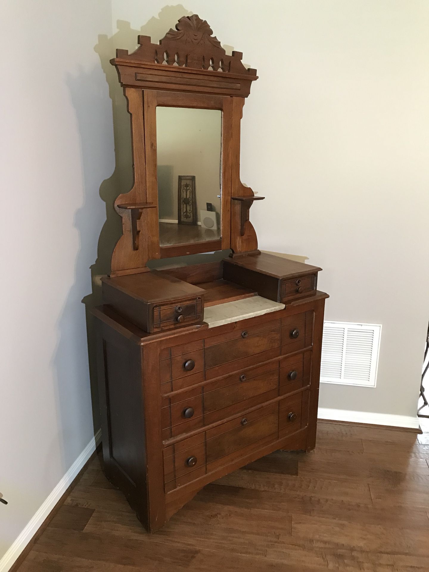Vintage Antique Dresser W Mirror, Antique Marble Top Dresser With Mirror
