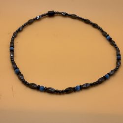 Necklace/ Choker -Unisex Magnetic Closer Black and Blue Beads - Used