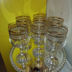 Vintage, Victoria, Crystal,24 Karat Gold Rim , Wine, Goblets, Mint Condition.