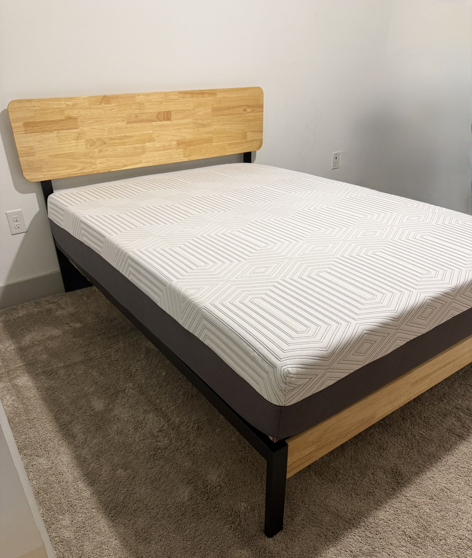 Like-new Full Bed Frame with Memory Foam Mattress