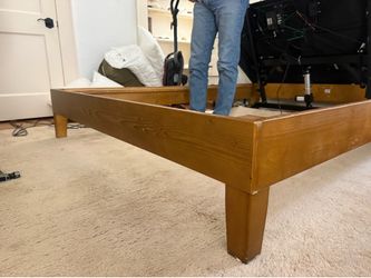 Queen Bed Set: Boring Hybrid Mattress + Solid Oak Frame