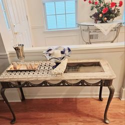 Marble Glass Entry Hallway Livingroom Console Table Stand Foyer Entrance Iron Metal Display
