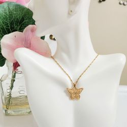 14k gold plated butterfly women's ladies necklace chain pendant gift