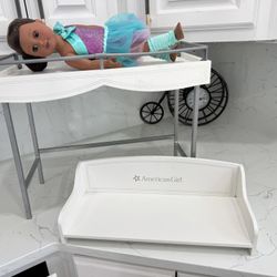 The American  baby Doll bed and  sofa, NOTE THE DOLL US NOT AMERICAN DOLL BUT IS 18”