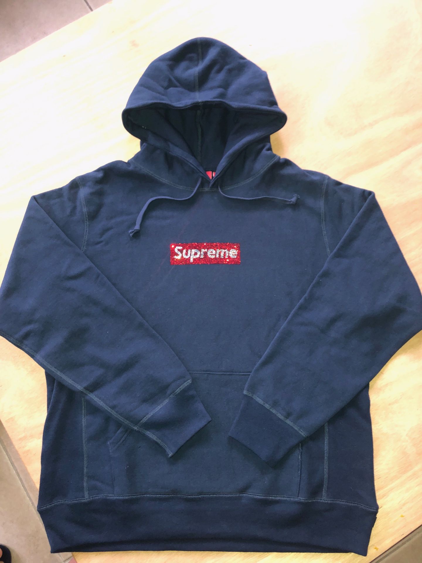 Supreme Swarovski Box Logo Hoodie NAVY Large