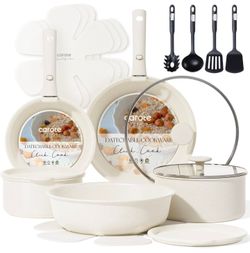 19 PCS Nonstick Cookware Set Pots Pans Induction Dishwasher Oven Safe Detachable CREAM WHITE