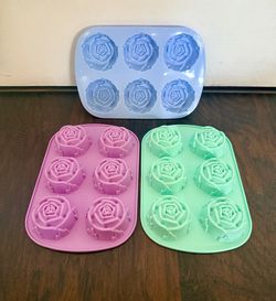 Set of 3 non-stick silicone molds for chocolate and caramel jelly, ice cubes, roses