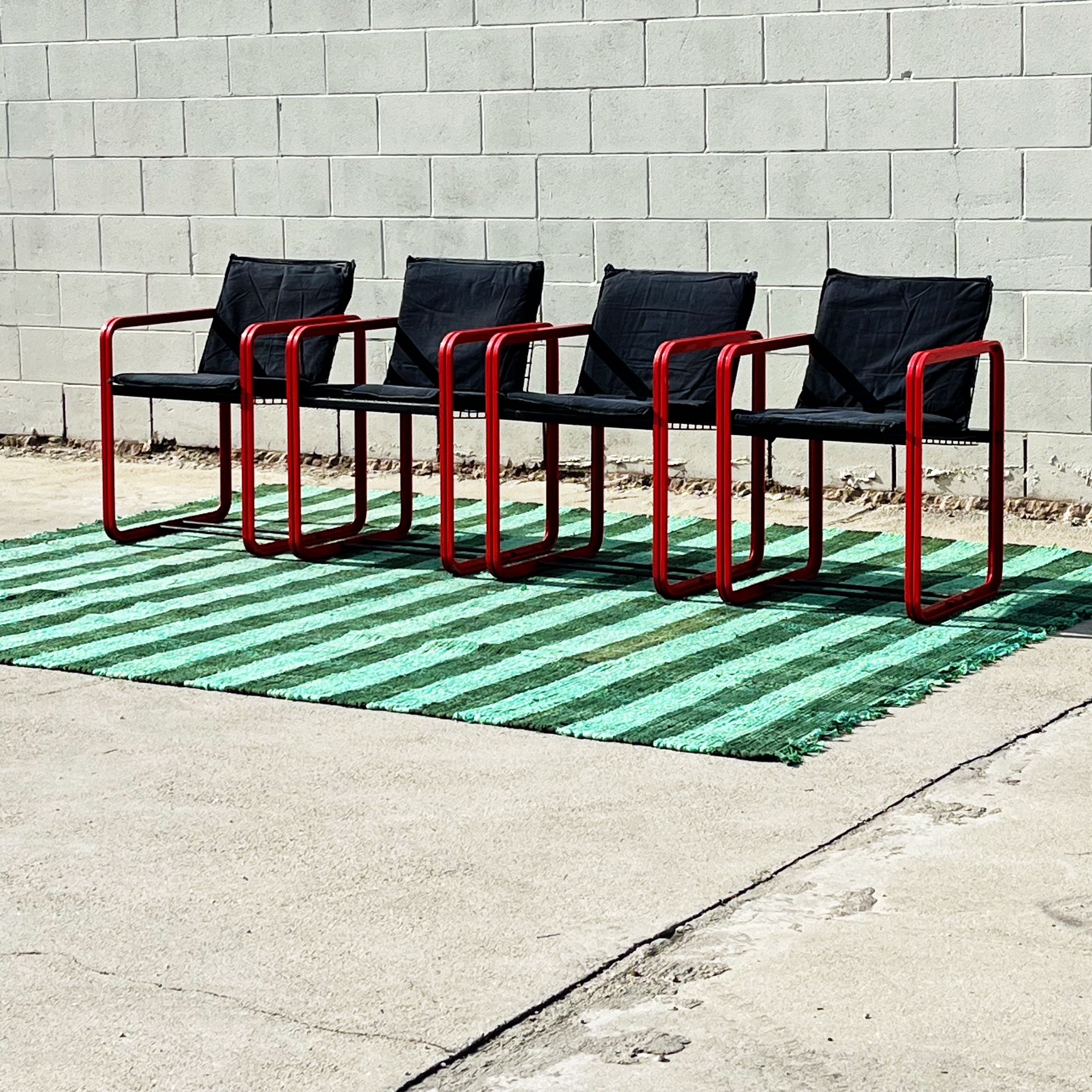 Vintage Quadra Metal Wire Arm Chairs Red & Black, Set of 4