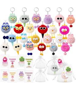 24 Sets Plush Pom Pom Keychains Bulk Cute Fluffy