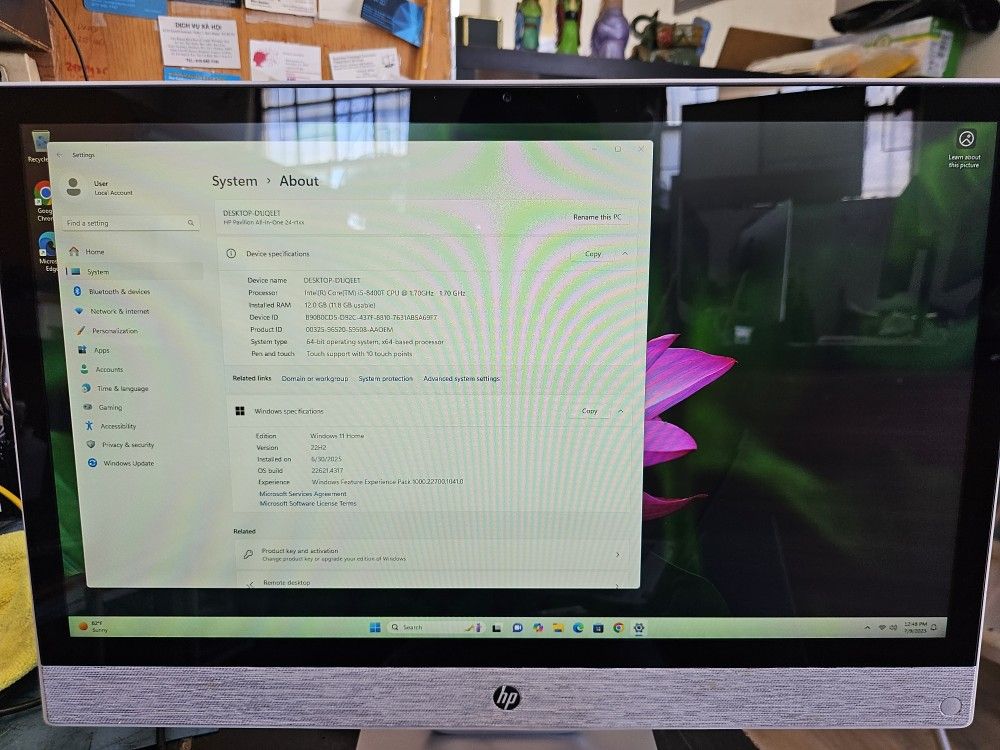 HP All-in-One – i5-8400T / 12GB RAM / 240GB SSD / Win 11 Home