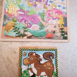 Melissa & Doug Farm Wooden Cube Puzzle With Storage Tray - 6 Puzzles and mermaid sea puzzle