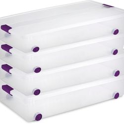 Sterilite 60 Qt ClearView Latch Wheeled Underbed Storage Box, Stackable Bin with Lid, Plastic Container (Pack of 4)