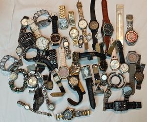 This is a mixed lot of 43 modern and vintage wristwatches sold as is for parts, repair, or refurbishment. The collection features various brands such 