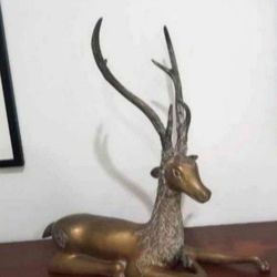 1970 Hollywood Regency Brass  SERRIED DEER ,19 inch Tall.
