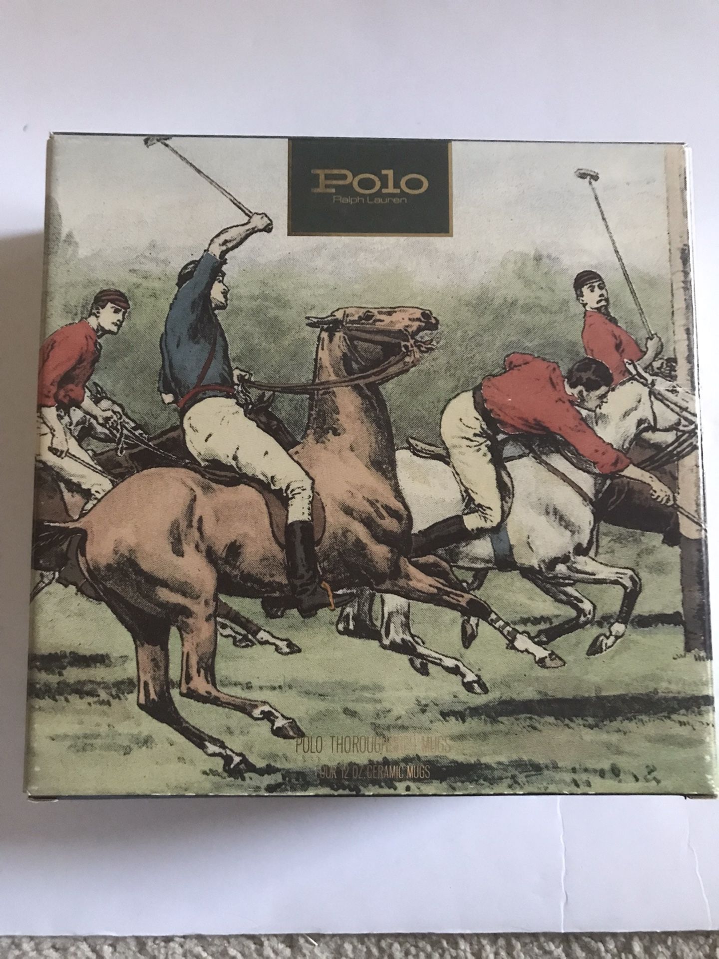 Vintage brand new Ralph Lauren 1978 Polo Player Thoroughbred Horse Coffee Mugs Set