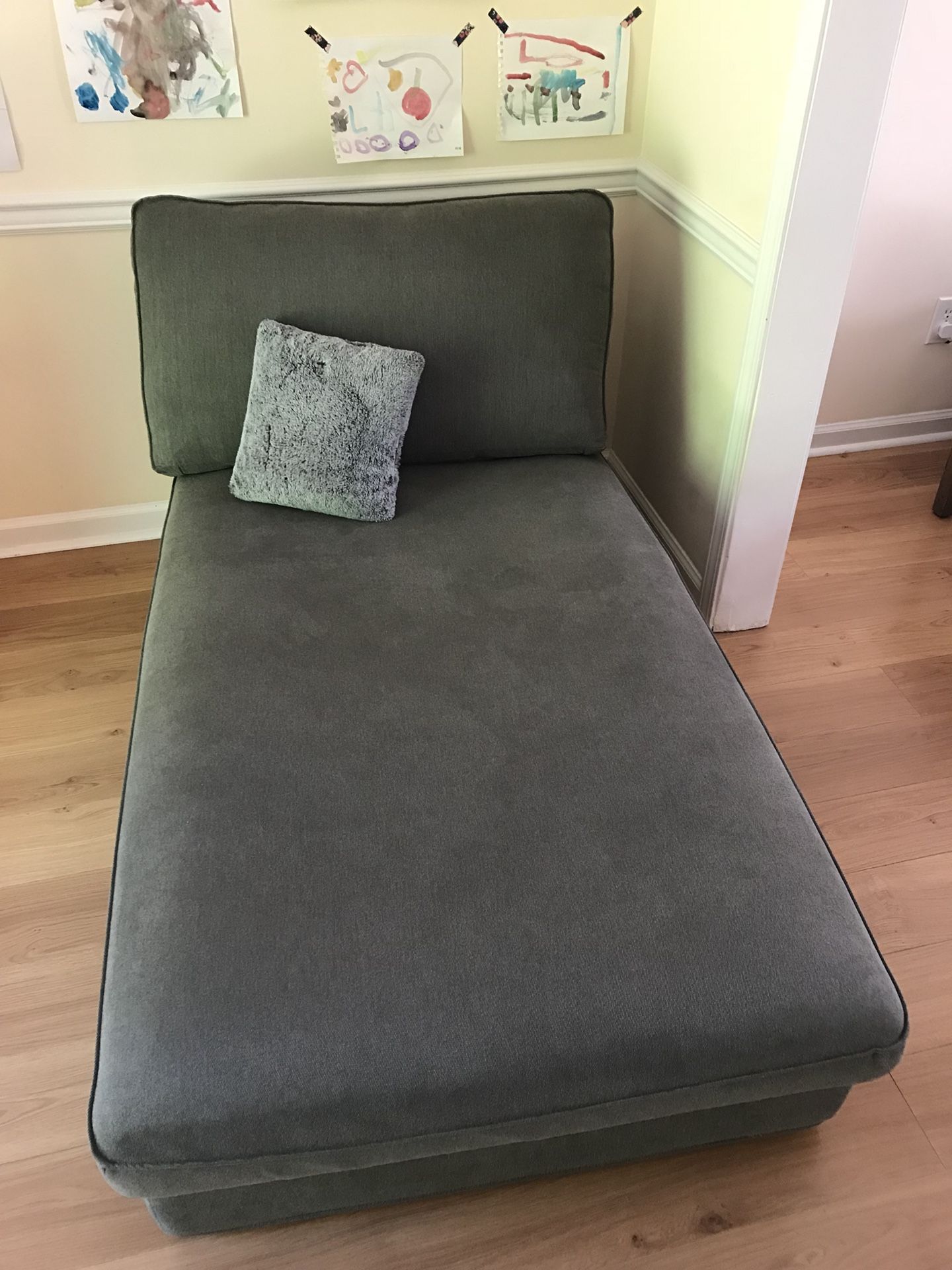 IKEA kivik chase with gray-green cover
