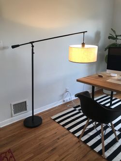 Floor lamp, black with beige linen shade