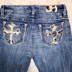 Miss Me Curvy Ankle Skinny Jeans Size 31 Cow Print Cross Pockets