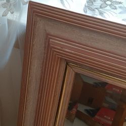 Large Beveled Mirror. Frame is a Dusty Rose with creamy colored accents.