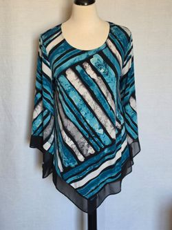 Alfani Women's Pointed Hemline Blouse Black Blue Gray Stretch ~ Size Med