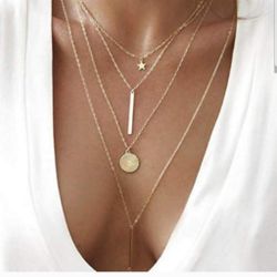 New gold finish layered necklace