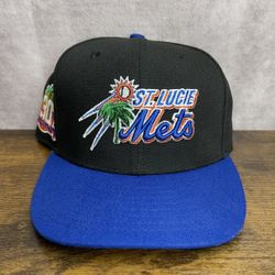 New Era 59FIFTY St. Lucie Mets 30th Anniversary Patch Black Royal Blue Fitted Hat Size 7 1/4 OG Rare
