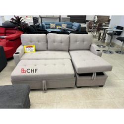 Sectional sofa with storage chaise and pull out sofa bed 