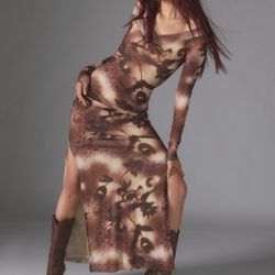 Brown Sheer Maxi Off Shoulder Dress – Size Medium