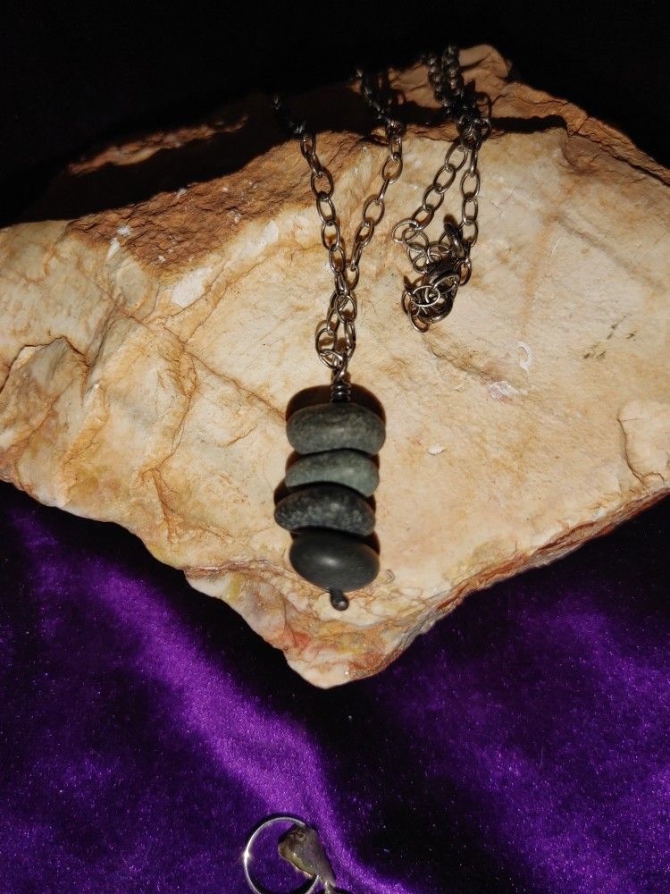 Dainty Silver Necklace. Mini Lava Rocks For Charm.