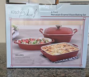 Kitchen Ace 4-Piece Porcelain Enamel Glaze Baking Set